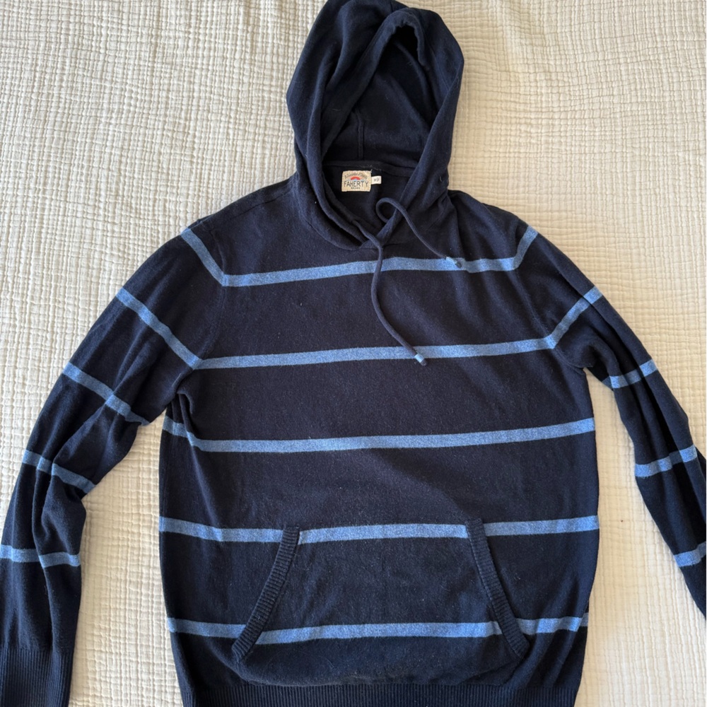 Faherty Navy and Light Blue Hoodie